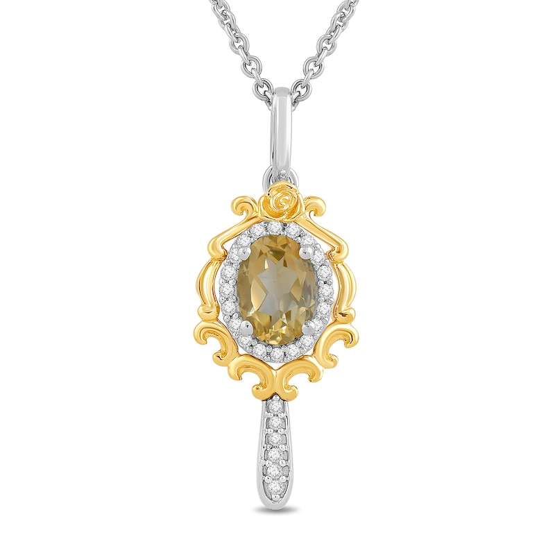 Main Image 1 of Enchanted Disney Belle Oval Citrine and 1/10 CT. T.W. Diamond Mirror Pendant in Sterling Silver and 14K Gold