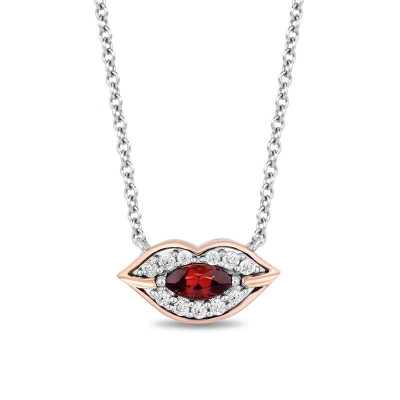 Main Image 1 of Enchanted Disney Villains Cruella De Vil Garnet and Diamond Lips Necklace in Sterling Silver with 14K Rose Gold Plate