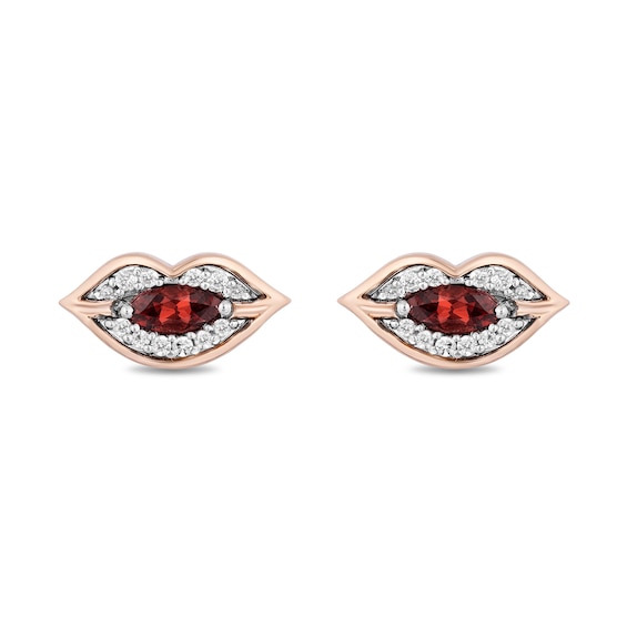 Enchanted Disney Villains Cruella De Vil Garnet and Diamond Lips Stud Earrings in Sterling Silver with 14K Gold Plate