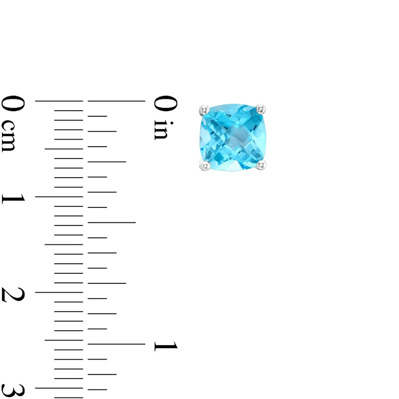 Main Image 3 of 7.0mm Faceted Cushion-Shaped Swiss Blue Topaz Stud Earrings in Sterling Silver