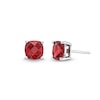 Thumbnail Image 1 of 7.0mm Faceted Cushion-Cut Garnet Stud Earrings in Sterling Silver