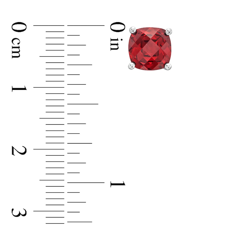 Main Image 3 of 7.0mm Faceted Cushion-Cut Garnet Stud Earrings in Sterling Silver