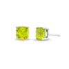 Thumbnail Image 0 of 7.0mm Faceted Cushion-Cut Peridot Stud Earrings in Sterling Silver