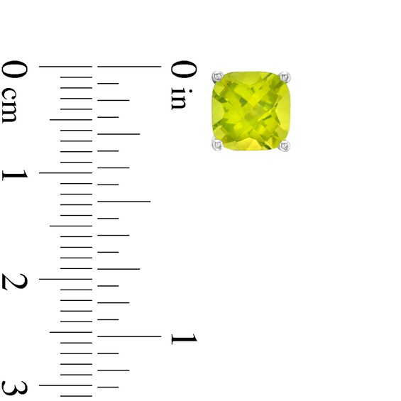 7.0mm Faceted Cushion-Shaped Peridot Stud Earrings in Sterling Silver