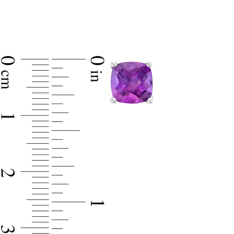 Main Image 3 of 7.0mm Faceted Cushion-Shaped Amethyst Stud Earrings in Sterling Silver