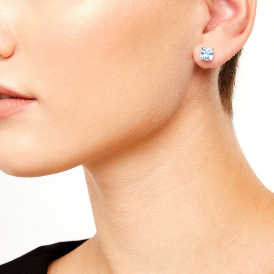 7.0mm Faceted Cushion-Cut Blue Lab-Created Spinel Stud Earrings in Sterling Silver