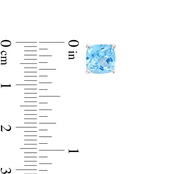 7.0mm Faceted Cushion-Cut Blue Lab-Created Spinel Stud Earrings in Sterling Silver