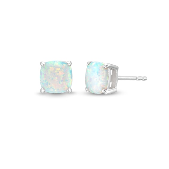 7.0mm Cushion-Cut Lab-Created Opal Stud Earrings in Sterling Silver