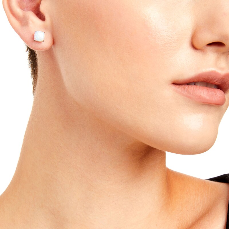 Main Image 2 of 7.0mm Cushion-Cut Lab-Created Opal Stud Earrings in Sterling Silver