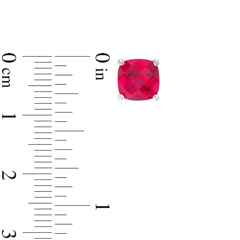 7.0mm Faceted Cushion-Cut Lab-Created Ruby Stud Earrings in Sterling Silver