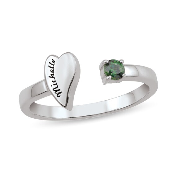 Gemstone Engravable Heart Open Shank Ring (1 Stone and Line)