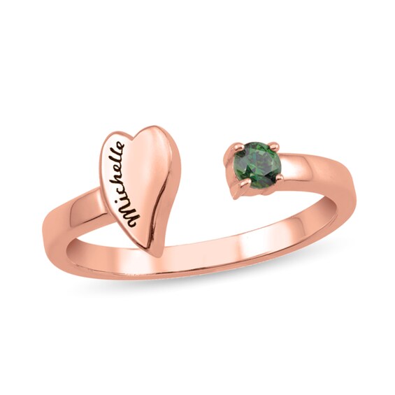 Gemstone Engravable Heart Open Shank Ring (1 Stone and Line)
