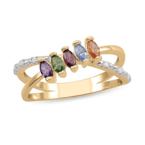Marquise-Cut Gemstone and Diamond Accent Criss-Cross Orbit Ring (3-7 Stones)