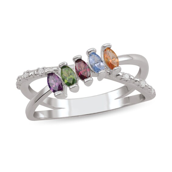 Marquise-Cut Gemstone and Diamond Accent Criss-Cross Orbit Ring (3-7 Stones)