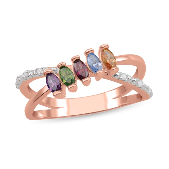 Marquise-Cut Gemstone and Diamond Accent Criss-Cross Orbit Ring (3-7 Stones)