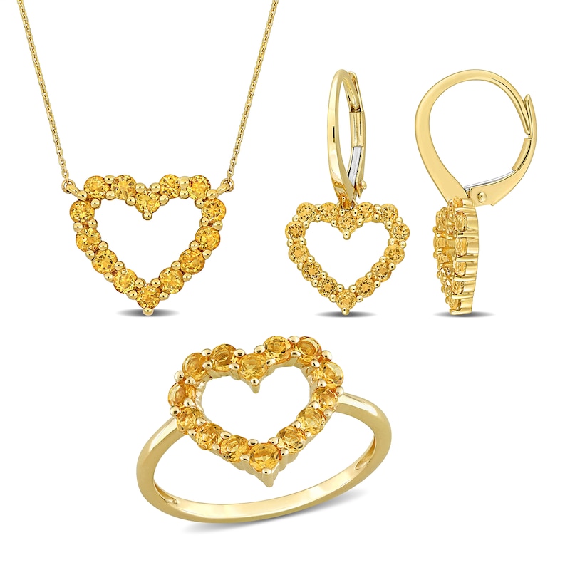 Main Image 1 of Citrine Heart Necklace, Ring and Drop Earrings Set in 10K Gold
