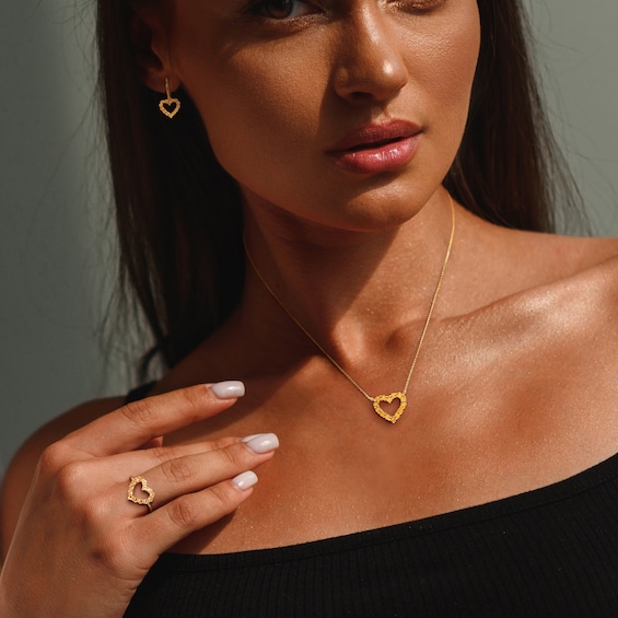 Citrine Heart Necklace, Ring and Drop Earrings Set 10K Gold