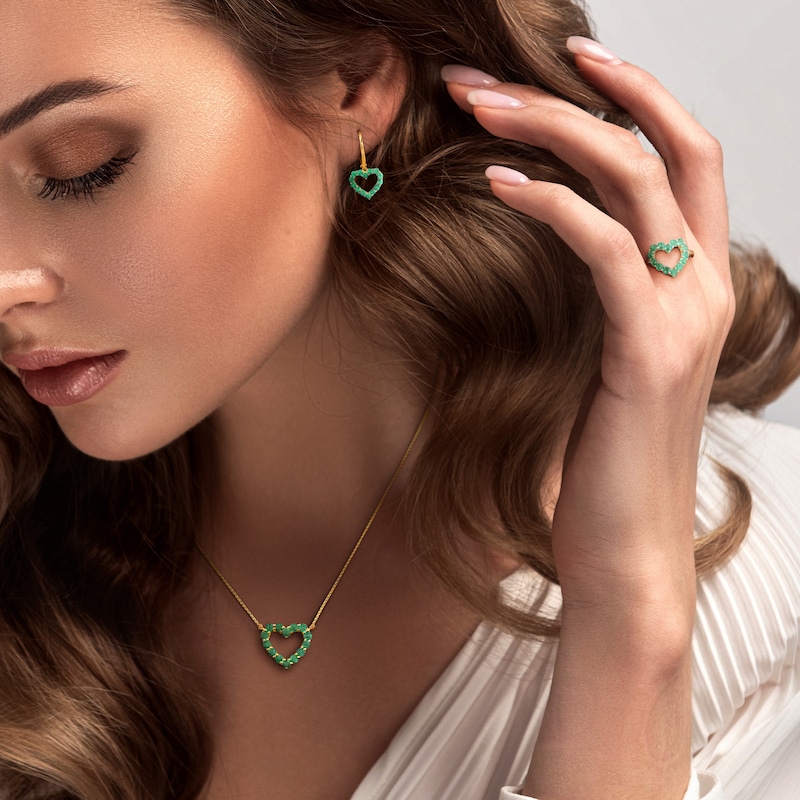 Main Image 2 of Emerald Heart Necklace, Ring and Drop Earrings Set in 10K Gold