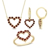 Thumbnail Image 1 of Garnet Heart Necklace, Ring and Drop Earrings Set in 10K Gold