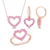 Thumbnail Image 1 of Pink Sapphire Heart Necklace, Ring and Drop Earrings Set in 10K Rose Gold