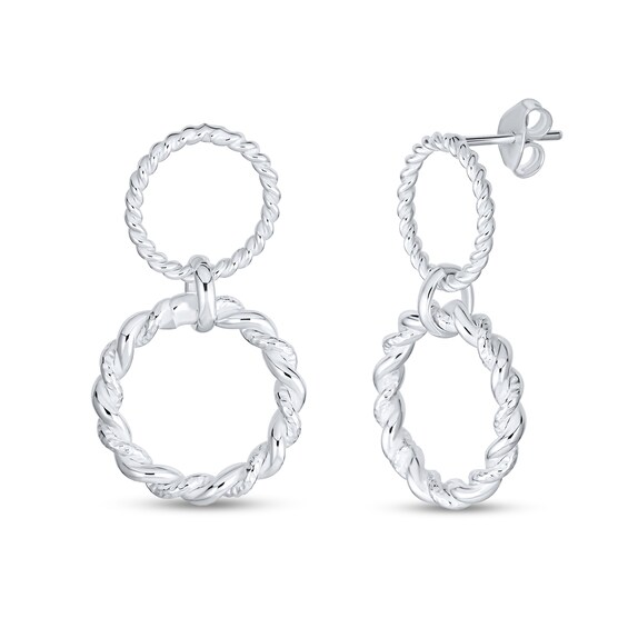 Double Polished Rope Circle Drop Earrings in Sterling Silver