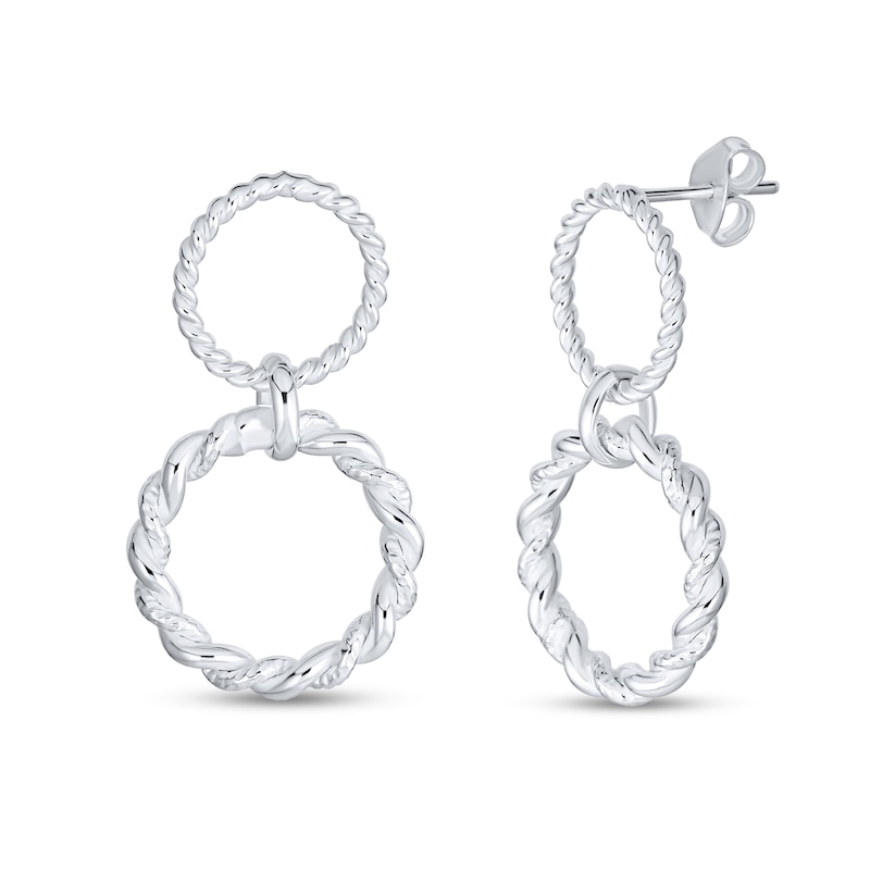 Main Image 1 of Double Polished Rope Circle Drop Earrings in Sterling Silver