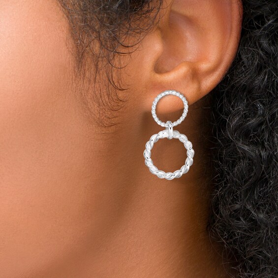 Double Polished Rope Circle Drop Earrings in Sterling Silver