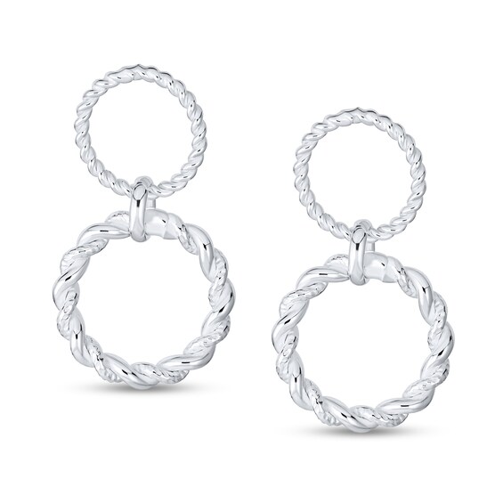 Double Polished Rope Circle Drop Earrings in Sterling Silver
