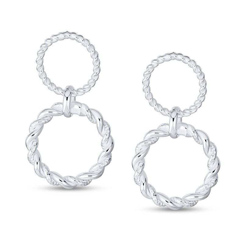 Main Image 3 of Double Polished Rope Circle Drop Earrings in Sterling Silver