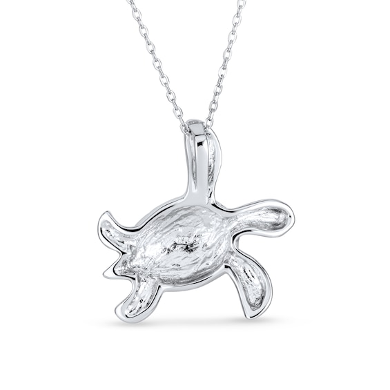 Blue Lab-Created Opal Sideways Turtle Pendant in Sterling Silver