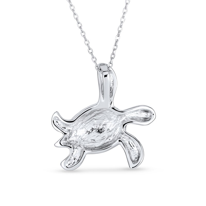 Main Image 2 of Blue Lab-Created Opal Sideways Turtle Pendant in Sterling Silver