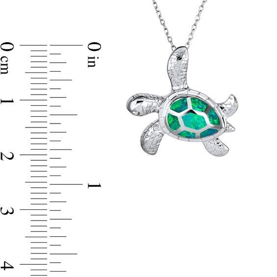Blue Lab-Created Opal Sideways Turtle Pendant in Sterling Silver