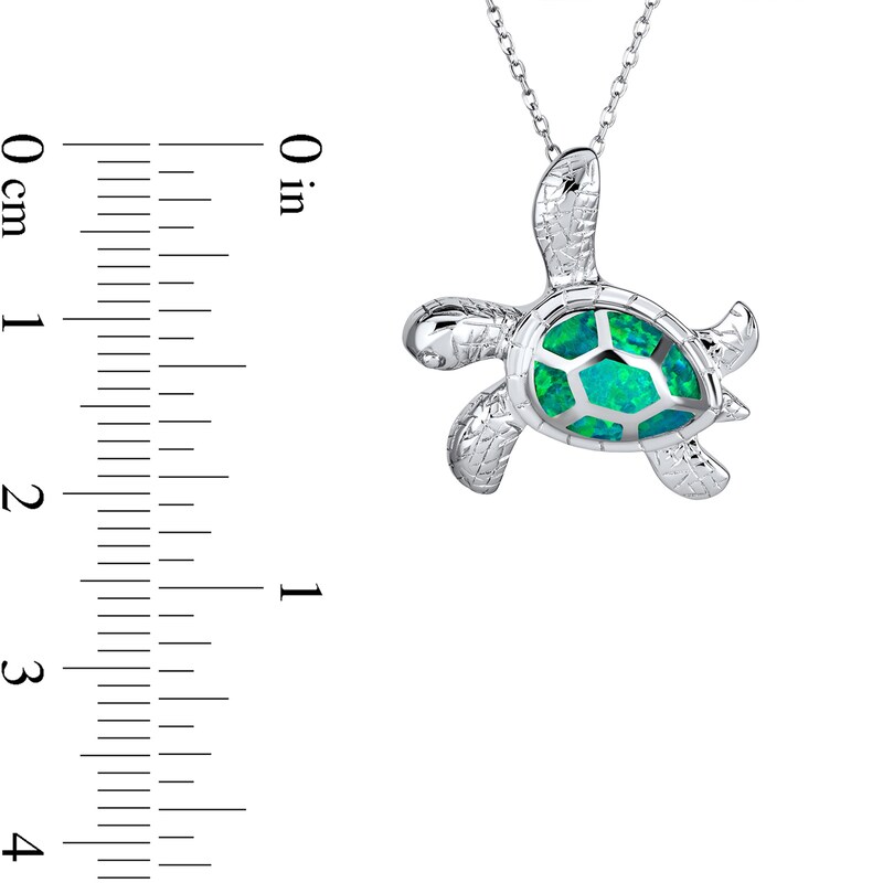 Main Image 3 of Blue Lab-Created Opal Sideways Turtle Pendant in Sterling Silver