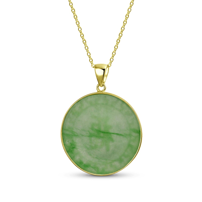 Main Image 2 of Jade Fortune Symbol Disc Pendant in Sterling Silver with Gold Plate