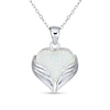 Thumbnail Image 1 of 12.0mm Heart-Shaped Lab-Created Opal Embracing Wings Pendant in Sterling Silver - 16"