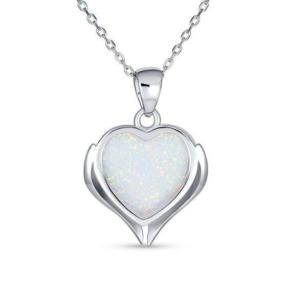 12.0mm Heart-Shaped Lab-Created Opal Embracing Wings Pendant in Sterling Silver - 16"