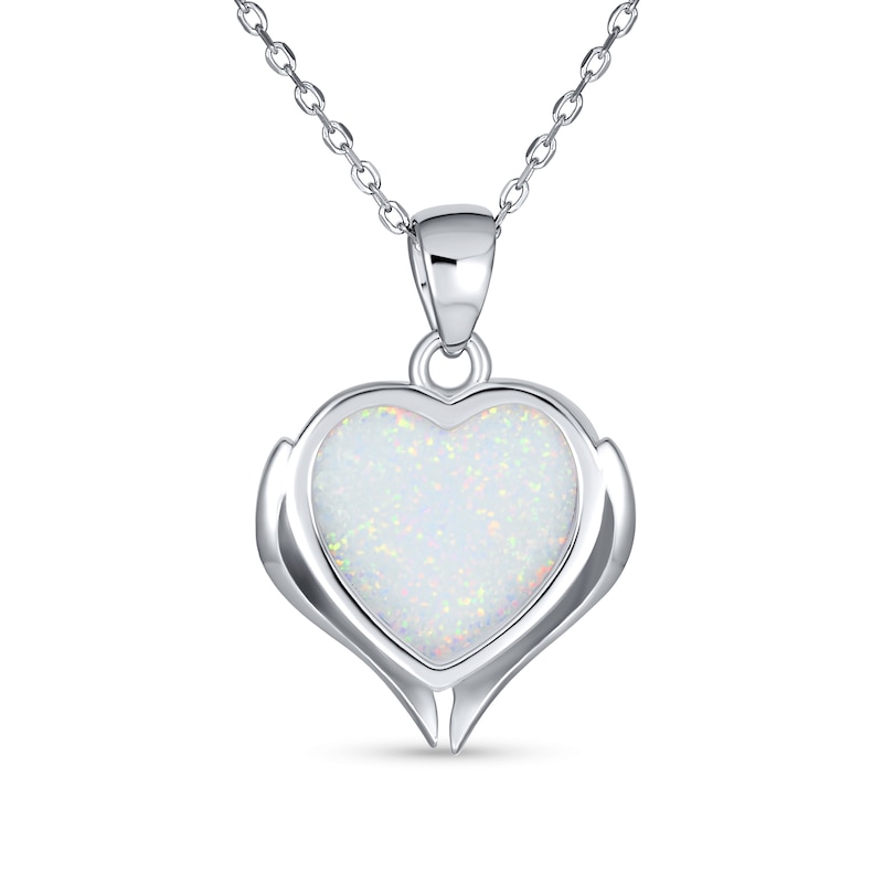 Main Image 2 of 12.0mm Heart-Shaped Lab-Created Opal Embracing Wings Pendant in Sterling Silver - 16"