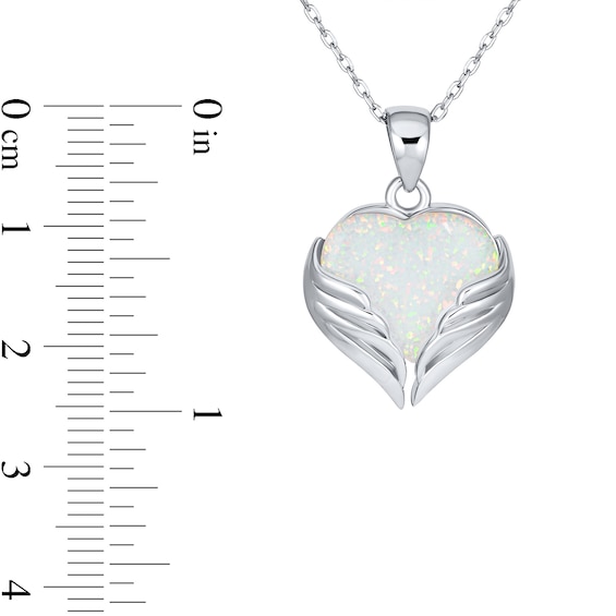 12.0mm Heart-Shaped Lab-Created Opal Embracing Wings Pendant in Sterling Silver - 16"