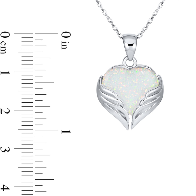 Main Image 3 of 12.0mm Heart-Shaped Lab-Created Opal Embracing Wings Pendant in Sterling Silver - 16"