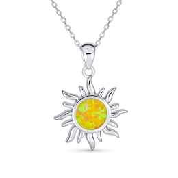 Yellow Lab-Created Opal Sun Pendant in Sterling Silver - 16"