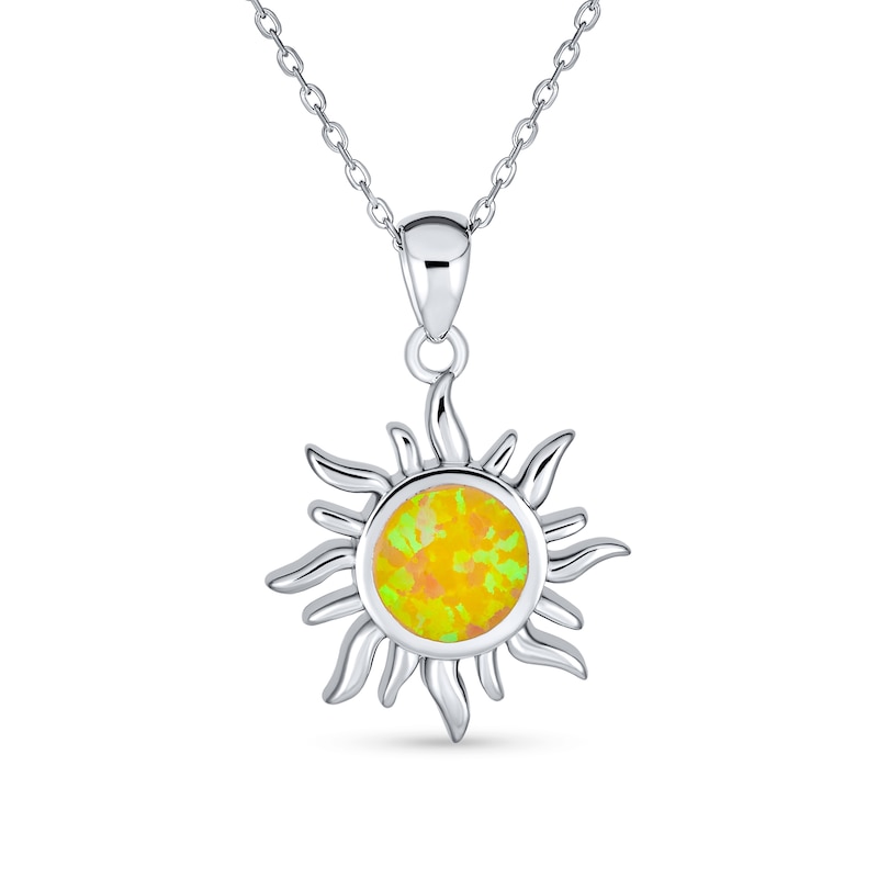 Main Image 1 of Yellow Lab-Created Opal Sun Pendant in Sterling Silver - 16"