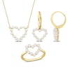 Thumbnail Image 1 of Freshwater Cultured Pearl Outline Heart Necklace, Ring and Drop Earrings Set in 14K Gold