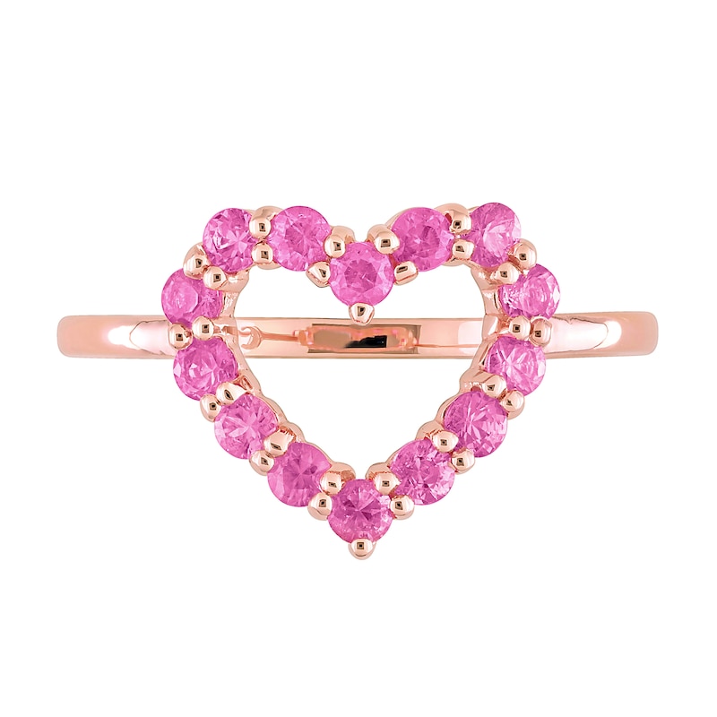Main Image 4 of Pink Sapphire Outline Heart Ring in 10K Rose Gold