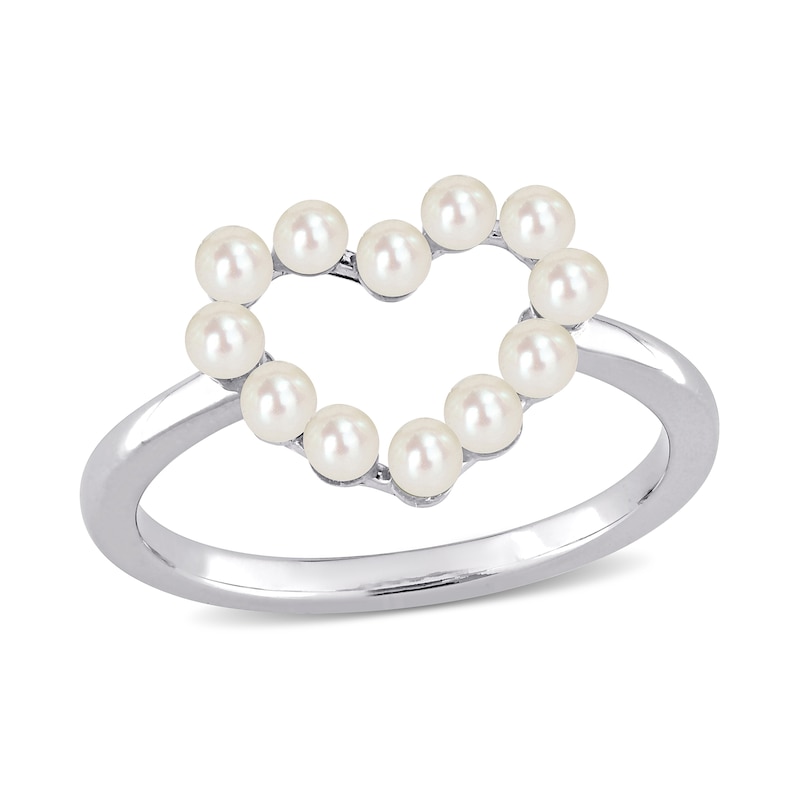 Freshwater Cultured Pearl Outline Heart Ring in 14K White Gold