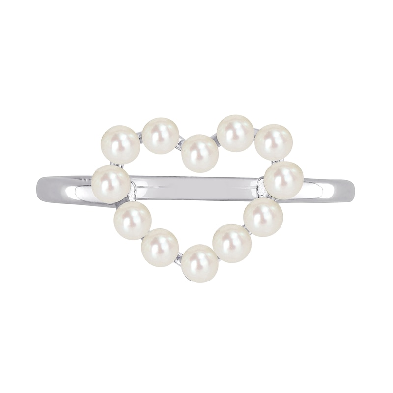 Freshwater Cultured Pearl Outline Heart Ring in 14K White Gold