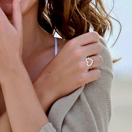 Freshwater Cultured Pearl Outline Heart Ring 14K Gold