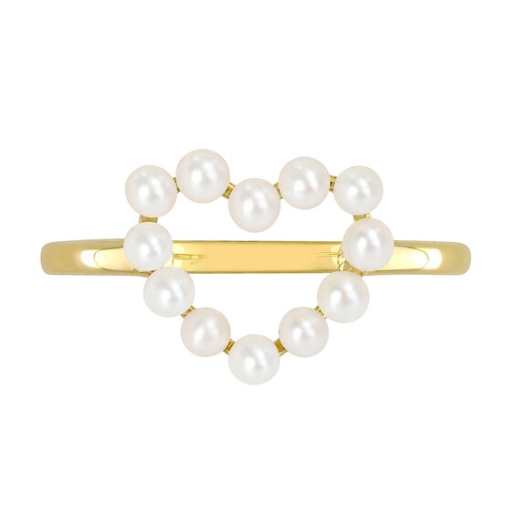 Freshwater Cultured Pearl Outline Heart Ring 14K Gold