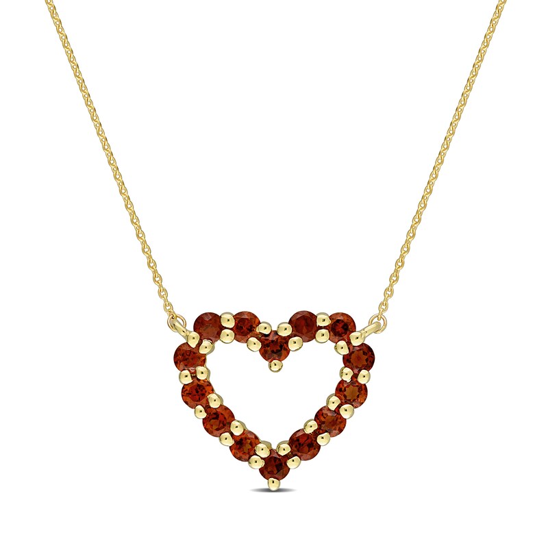 Main Image 1 of Garnet Outline Heart Necklace in 10K Gold - 17&quot;