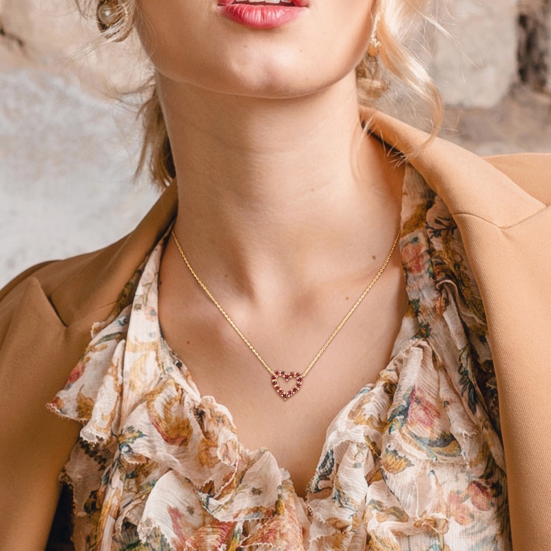 Main Image 2 of Garnet Outline Heart Necklace in 10K Gold - 17&quot;
