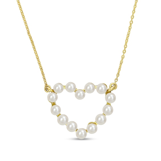 Cultured Freshwater Pearl Outline Heart Necklace in 14K Gold - 17"